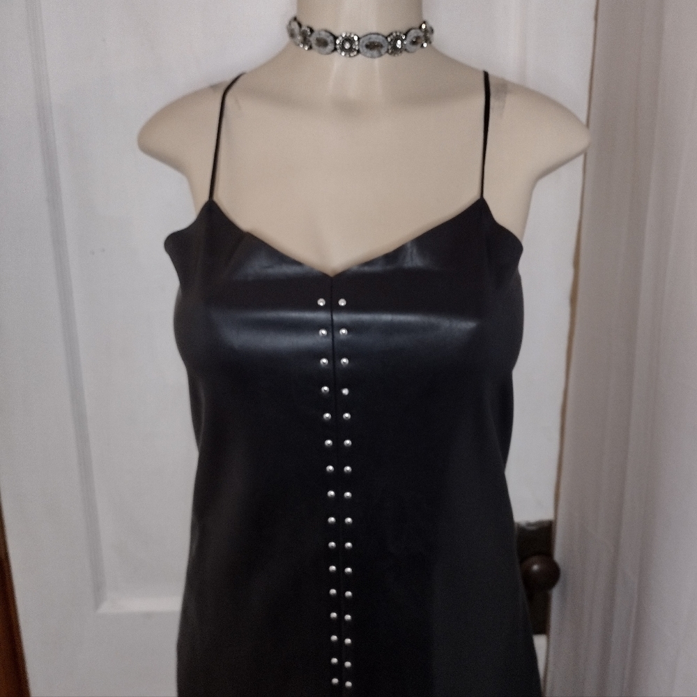 Cute 🔥 Studded Vegan Leather Slip Dress EUC Size M